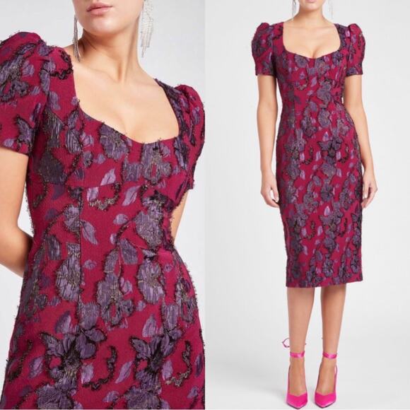 Rebecca Vallance Kassia Floral Magenta Jacquard Brocade Midi Dress Size 2 - Picture 1 of 9